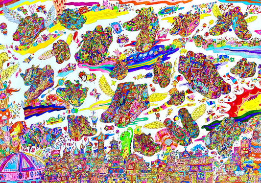 展示用絵画：夢に向かって空飛ぶスニーカー [作者:DAIKI]