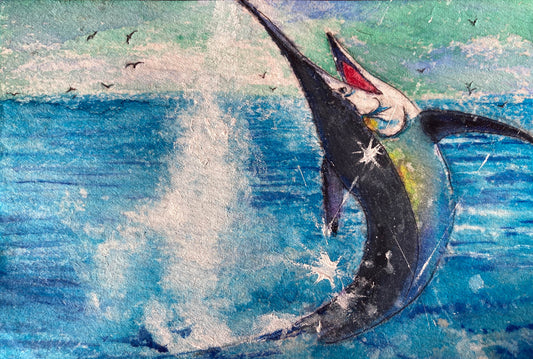 展示用絵画：弾ける碧い海 [作者:よっしー]
