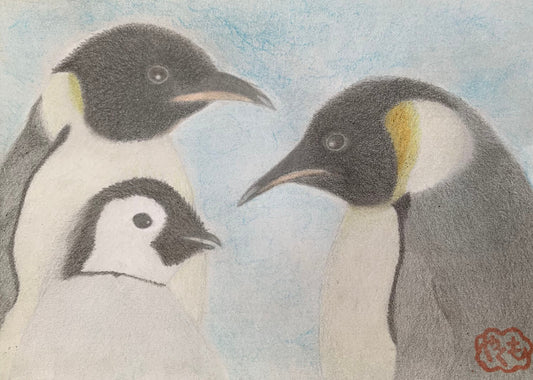 展示用絵画：皇帝ペンギンの家族 [作者:やくも]