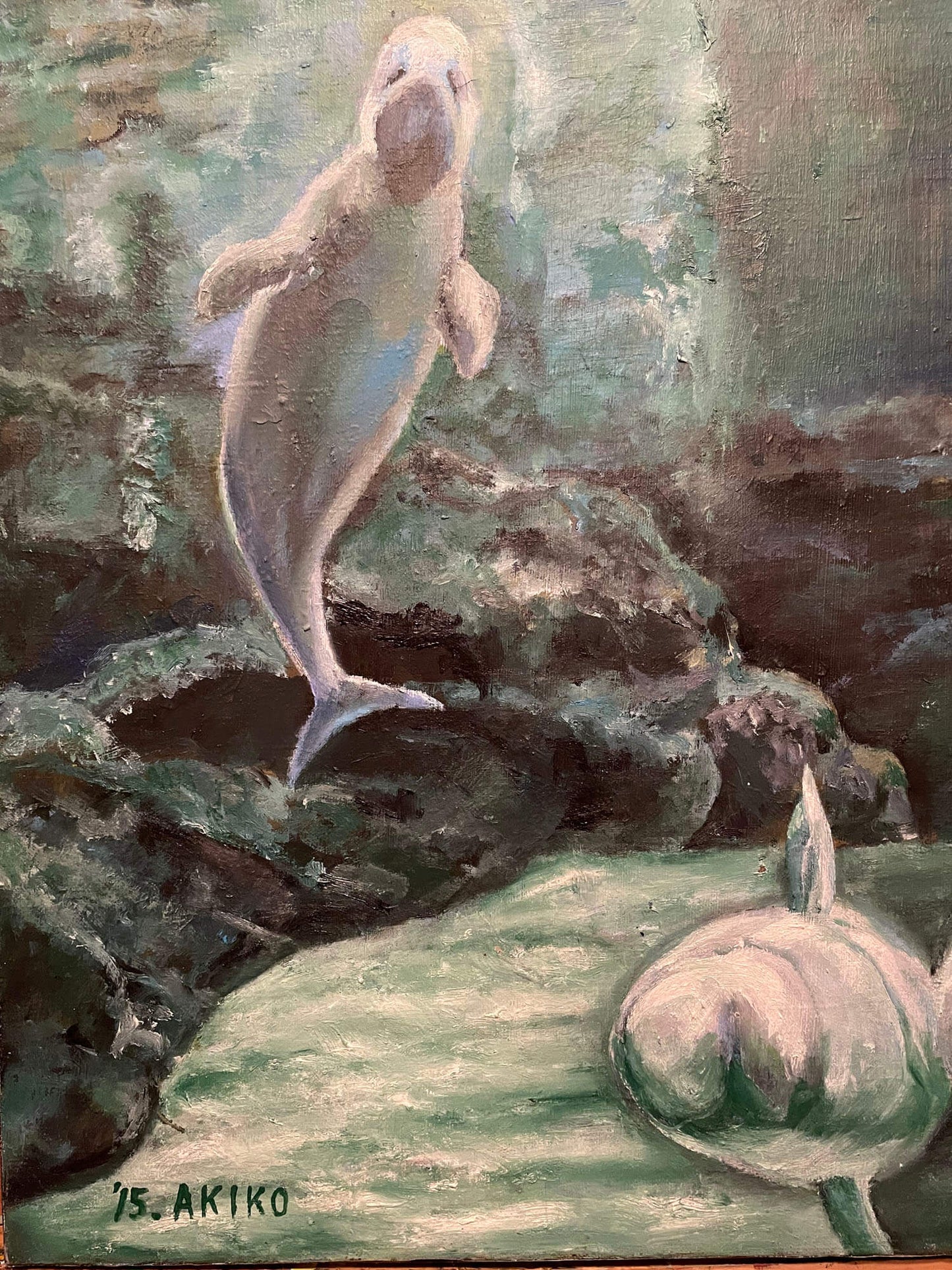 展示用絵画：名古屋港水族館のベルーガ [作者:北村亜希子]