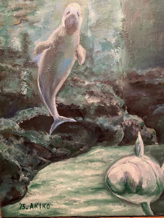 展示用絵画：名古屋港水族館のベルーガ [作者:北村亜希子]