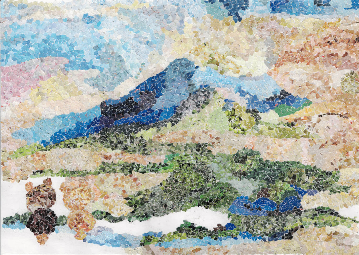 展示用絵画：ちぎり絵　富士山の風景 [作者:亜湖]