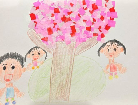 展示用絵画：雪だるまと桜まつりと月見 [作者:かこちゃん8003]