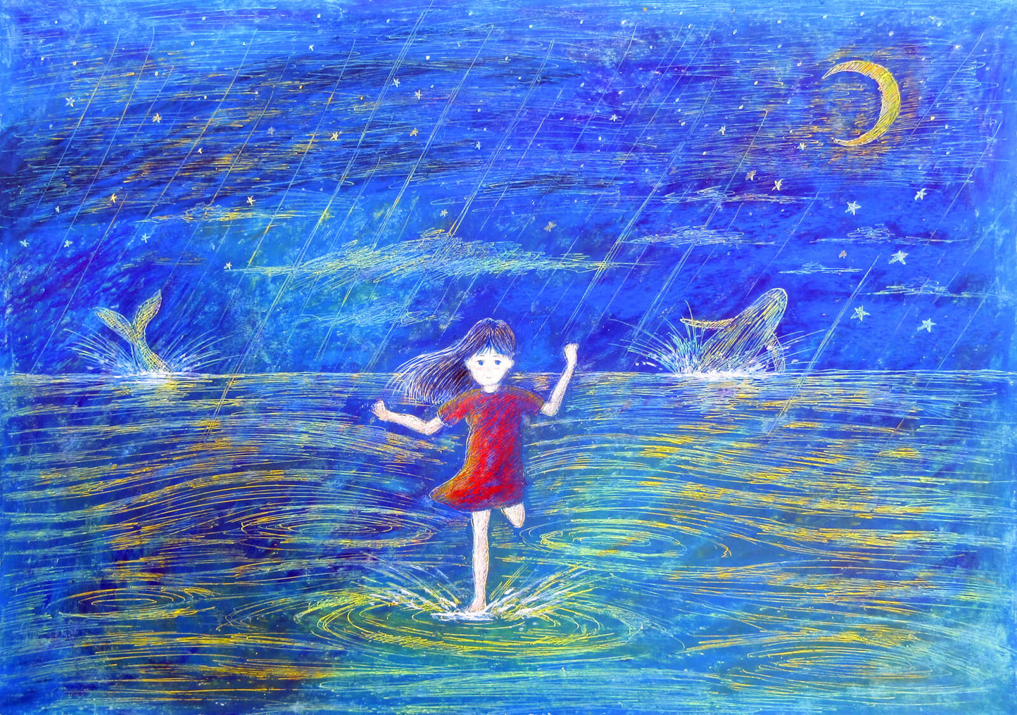 展示用絵画：夜の海で [作者:タケ]