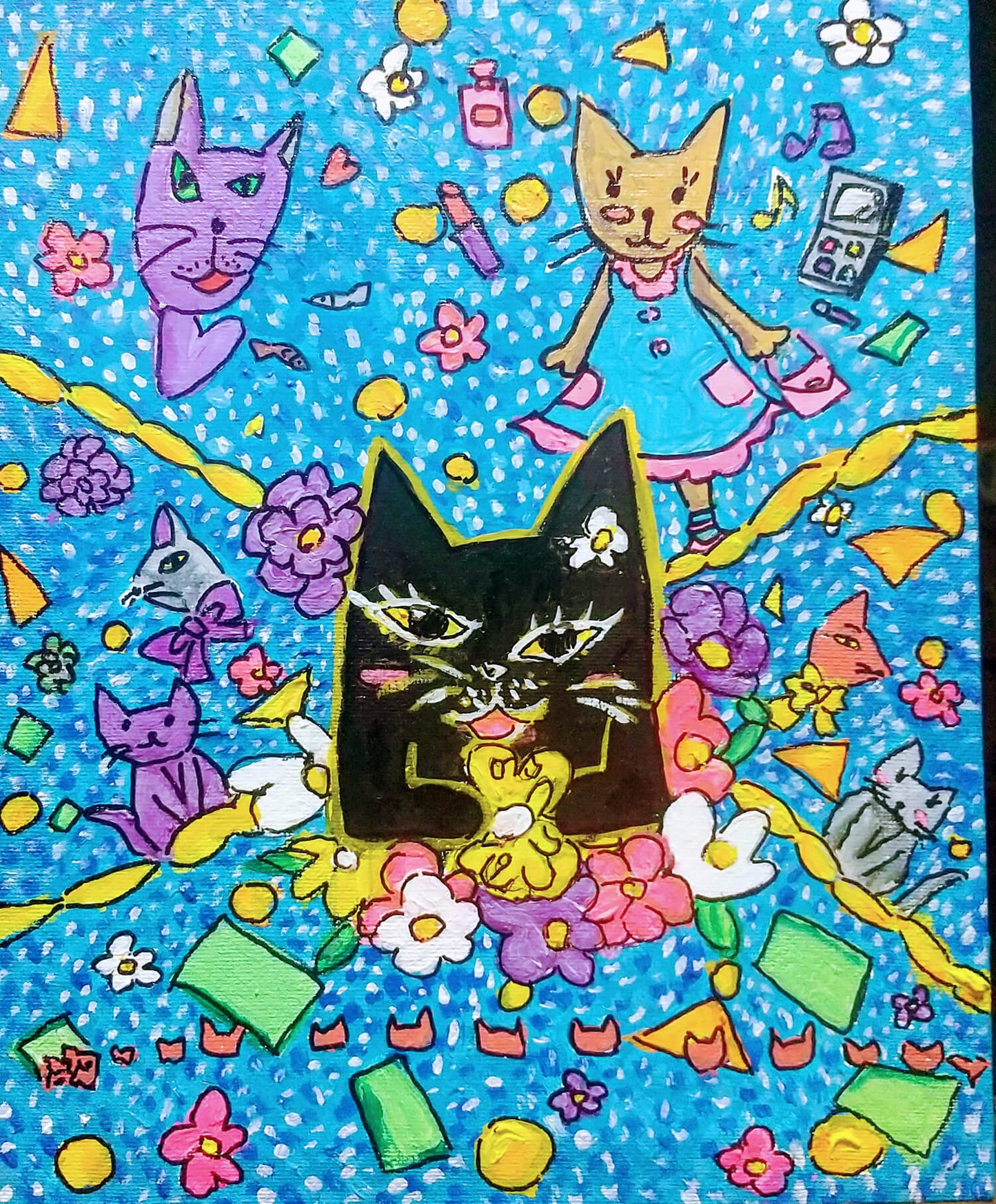 展示用絵画：カラフル猫ちゃん [作者:岩木沙彩]