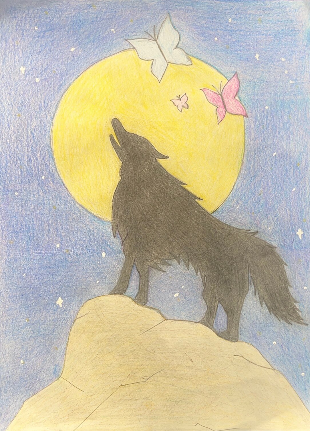 展示用絵画：おおかみと満月 [作者:ルード]