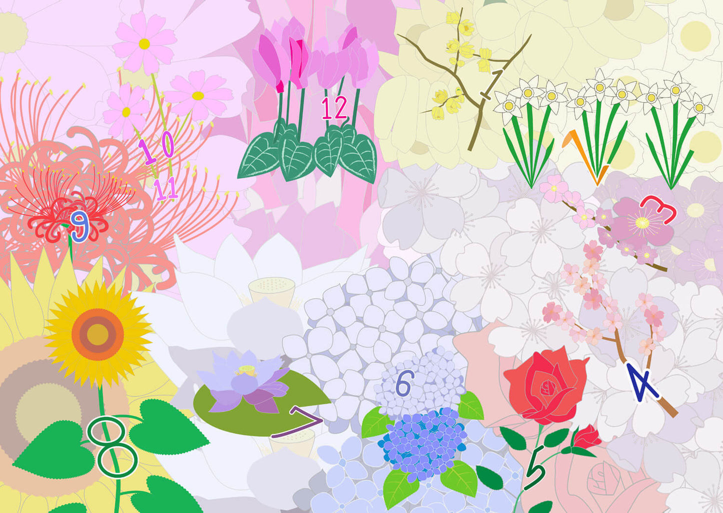 展示用絵画：1年の花々 [作者:H-Kou]