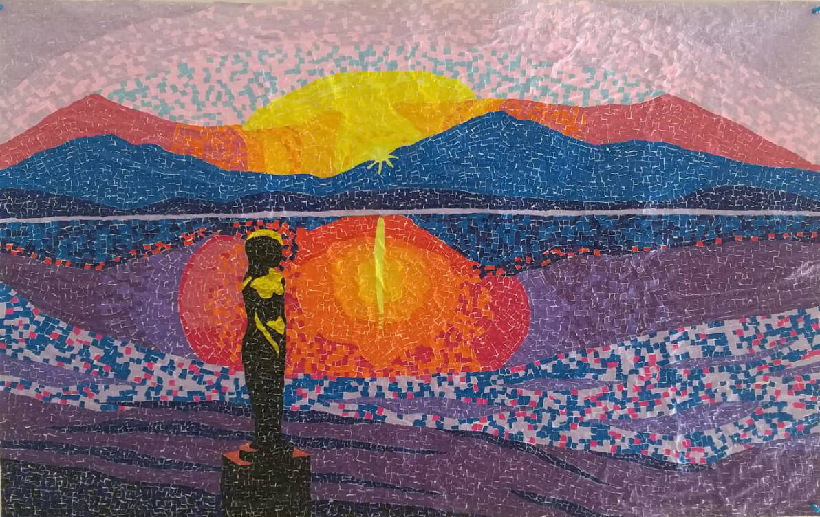 展示用絵画：田沢湖の夕日 [作者:つよポン]
