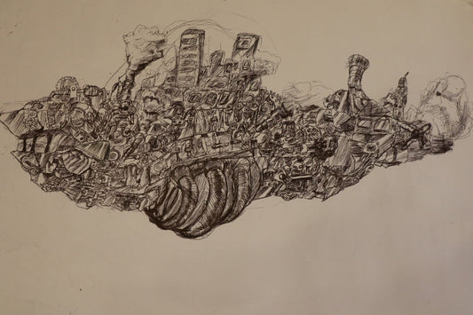 展示用絵画：ロボ飛行船 [作者:磯貝拓徠斗]