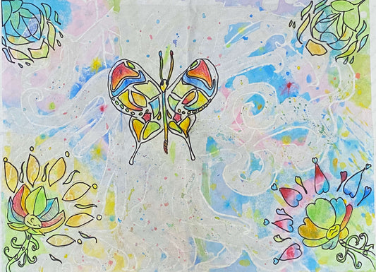 展示用絵画：平和の木と可憐な蝶 [作者:AYUMI]