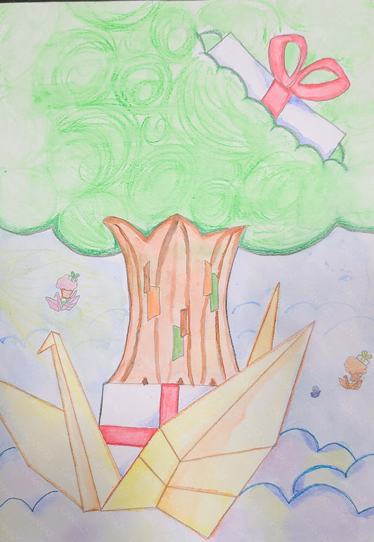 展示用絵画：空飛ぶプレゼントツリー [作者:モナカ]