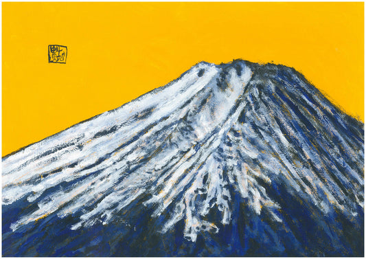 展示用絵画：ディープイエローの背景の富士 [作者:阿部貴志]