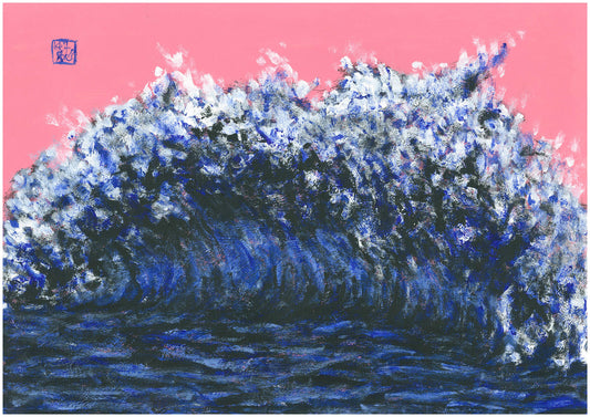 展示用絵画：桃色の背景の怒涛 [作者:阿部貴志]
