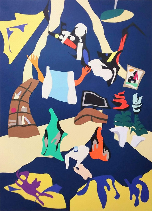 展示用絵画：天井の高い家（家族と団欒） [作者:サダくん]