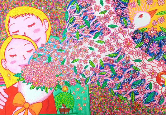 展示用絵画：花束から溢れた世界 [作者:八木ひでとも]