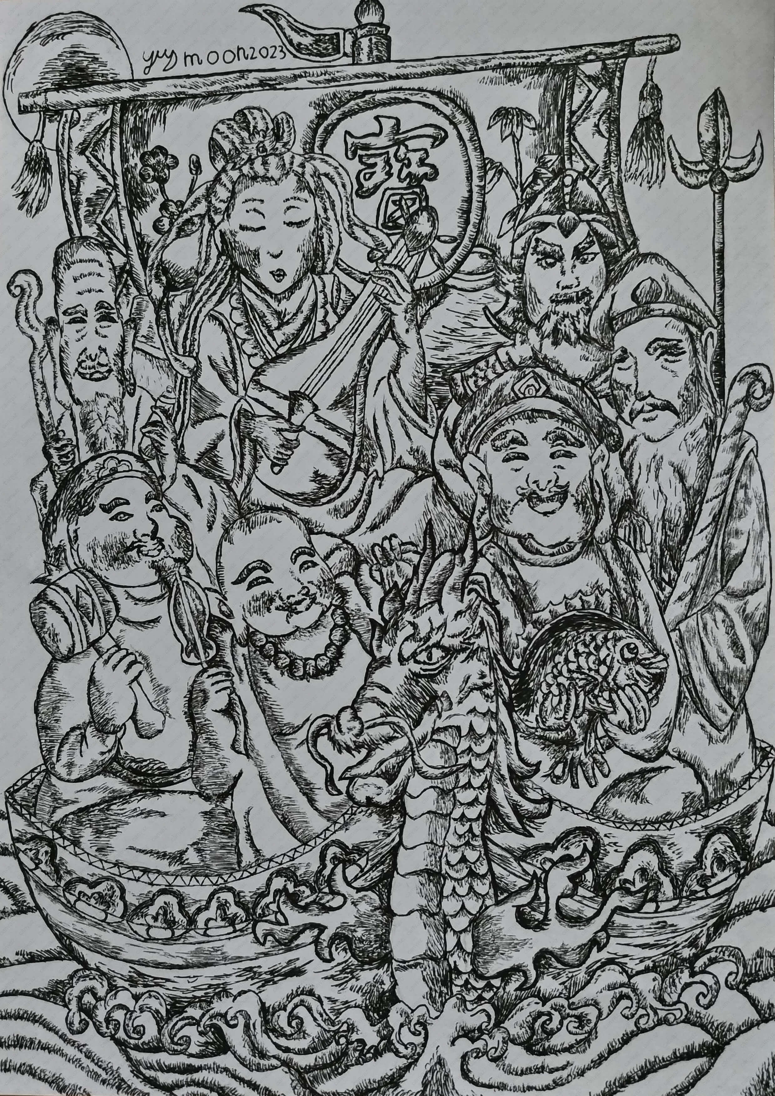 展示用絵画：七福神 [作者:中原悠月] – CANVAZ.ART SHOP