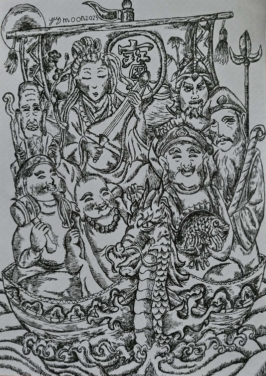 展示用絵画：七福神 [作者:中原悠月]