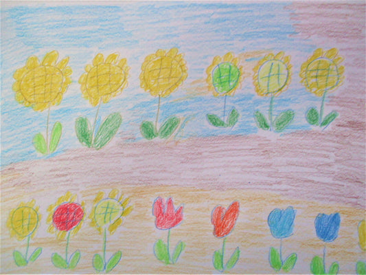 展示用絵画：ひまわりとチューリップ [作者:磯村忍]