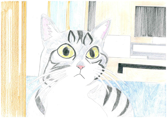 展示用絵画：リビングの猫 [作者:猫職人]