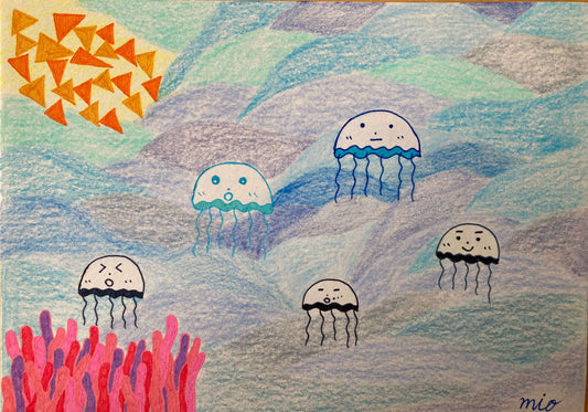 展示用絵画：くらげ5兄弟 [作者:mio]