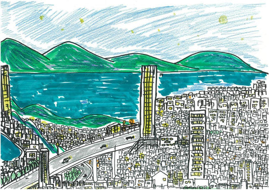 展示用絵画：どこかの街の夜 [作者:濱本真梨子]